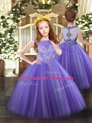 Cheap Lavender Tulle Lace Up Sweet 16 Quinceanera Dress Sleeveless Floor Length Beading