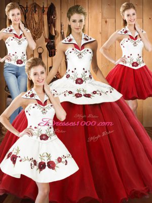 Fantastic Sleeveless Lace Up Floor Length Embroidery Sweet 16 Dresses