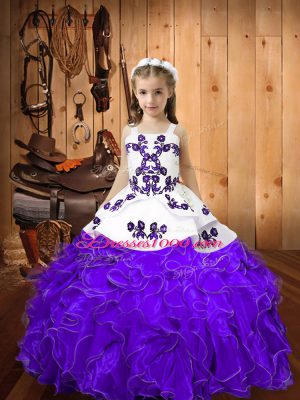 Beautiful Sleeveless Lace Up Floor Length Embroidery and Ruffles Party Dresses