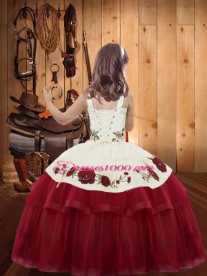 Green Lace Up Straps Embroidery and Ruffled Layers Party Dress for Girls Organza Sleeveless