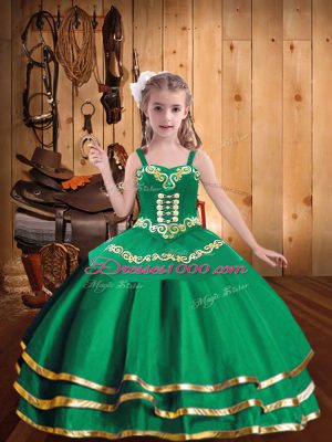 Straps Sleeveless Lace Up Womens Party Dresses Green Organza
