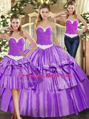 Fancy Sweetheart Sleeveless Organza Quinceanera Dresses Appliques and Ruffled Layers Lace Up