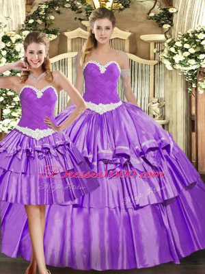 Fancy Sweetheart Sleeveless Organza Quinceanera Dresses Appliques and Ruffled Layers Lace Up