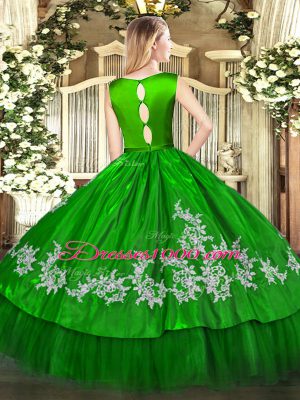 Green Sleeveless Floor Length Embroidery Clasp Handle Sweet 16 Quinceanera Dress