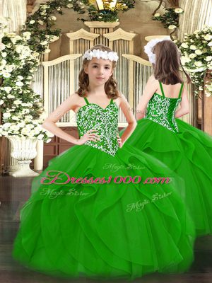 Straps Sleeveless Tulle Little Girls Pageant Dress Wholesale Beading and Ruffles Lace Up