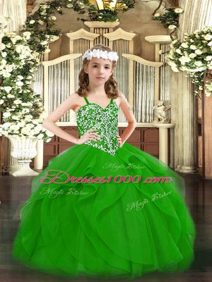 Straps Sleeveless Tulle Little Girls Pageant Dress Wholesale Beading and Ruffles Lace Up
