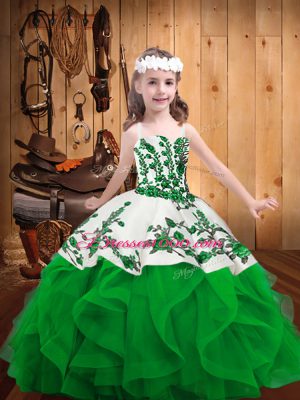 Organza Sleeveless Floor Length Pageant Dress for Teens and Embroidery and Ruffles