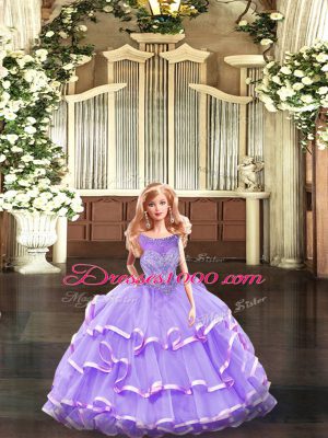 Eye-catching Lavender Lace Up Quinceanera Gown Beading and Ruffled Layers Sleeveless Floor Length