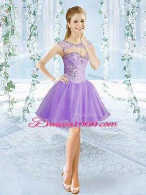 Organza Sweetheart Sleeveless Brush Train Lace Up Beading and Ruching and Pick Ups Sweet 16 Dress in Lavender