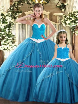 Sleeveless Floor Length Ruching Lace Up Quinceanera Dress with Teal