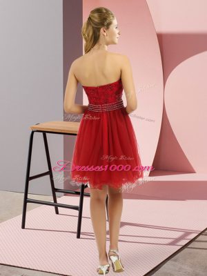 Dramatic Wine Red Sweetheart Neckline Beading Prom Party Dress Sleeveless Zipper