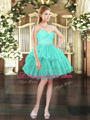 Tulle Sweetheart Sleeveless Lace Up Beading and Lace Prom Evening Gown in Aqua Blue