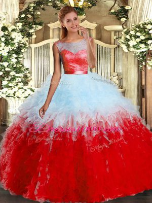 Multi-color Sleeveless Floor Length Beading and Ruffles Backless Quinceanera Gowns