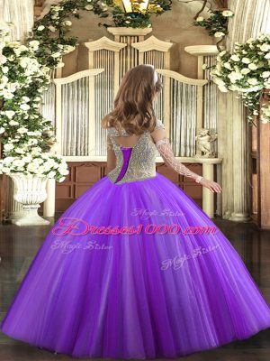 Elegant Yellow Green Ball Gowns Tulle Off The Shoulder Sleeveless Beading Floor Length Lace Up Girls Pageant Dresses