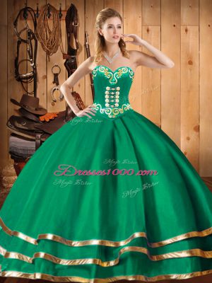 Green Organza Lace Up Quinceanera Gown Sleeveless Floor Length Embroidery