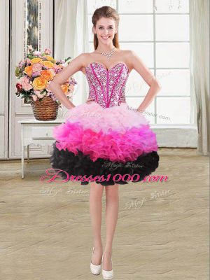 Great Multi-color Ball Gowns Sweetheart Sleeveless Organza Mini Length Lace Up Beading and Ruffles Evening Dress