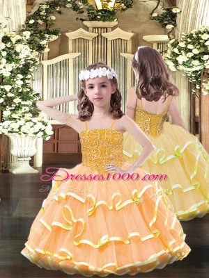 Floor Length Ball Gowns Sleeveless Orange Quinceanera Dress Lace Up