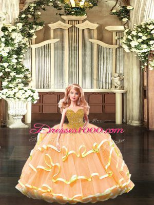 Floor Length Ball Gowns Sleeveless Orange Quinceanera Dress Lace Up