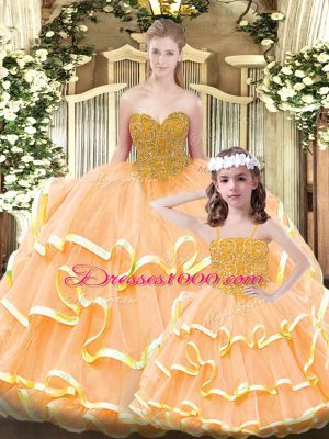 Floor Length Ball Gowns Sleeveless Orange Quinceanera Dress Lace Up