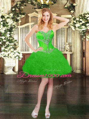 Sleeveless Organza Floor Length Lace Up Quince Ball Gowns in Green with Ruffles and Bowknot