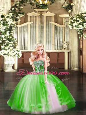 Green Organza Lace Up 15th Birthday Dress Sleeveless Floor Length Beading and Ruffles