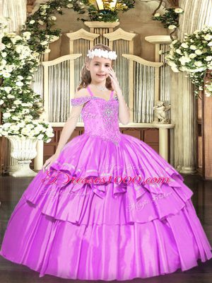 Lilac Sleeveless Beading and Ruffled Layers Floor Length Glitz Pageant Dress