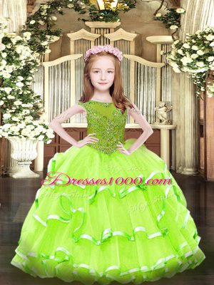 Organza Scoop Sleeveless Zipper Beading and Ruffled Layers Pageant Dress Wholesale in