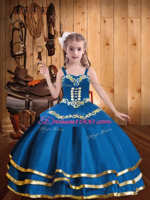 Classical Floor Length Ball Gowns Sleeveless Blue Teens Party Dress Lace Up