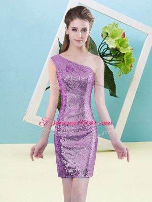 Stunning Lilac Column/Sheath Sequins Prom Evening Gown Zipper Sequined Sleeveless Mini Length