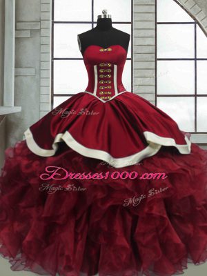 Sophisticated Red Organza Lace Up 15 Quinceanera Dress Sleeveless Floor Length Beading and Ruffles