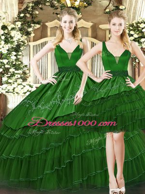 Clearance Tulle Sleeveless Floor Length Quinceanera Gowns and Beading and Ruffled Layers