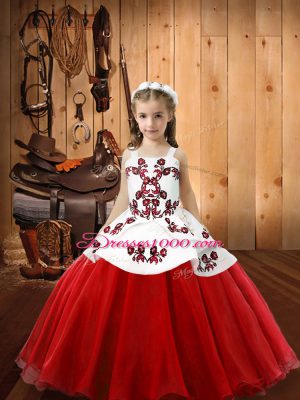 White And Red Little Girls Pageant Dress Sweet 16 and Quinceanera with Embroidery Straps Sleeveless Lace Up