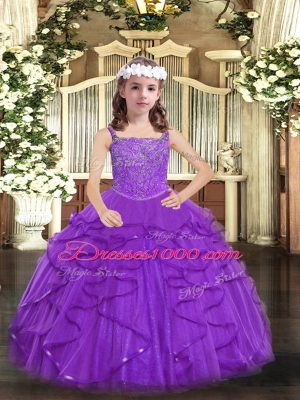 Exquisite Purple Sleeveless Floor Length Beading and Ruffles Lace Up Winning Pageant Gowns