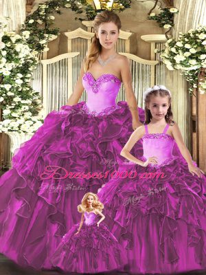 Glittering Organza Sleeveless Floor Length Quinceanera Gowns and Ruffles