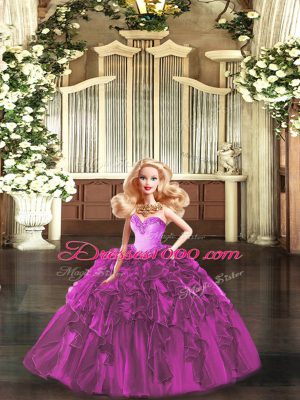 Glittering Organza Sleeveless Floor Length Quinceanera Gowns and Ruffles