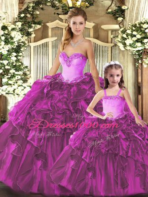 Glittering Organza Sleeveless Floor Length Quinceanera Gowns and Ruffles