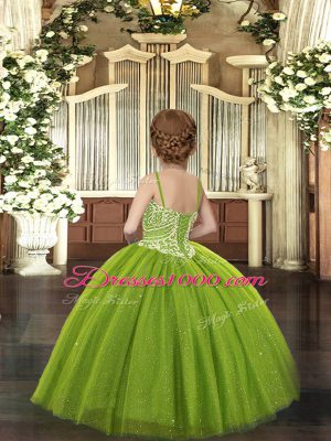 Beading Pageant Gowns For Girls Olive Green Lace Up Sleeveless Floor Length
