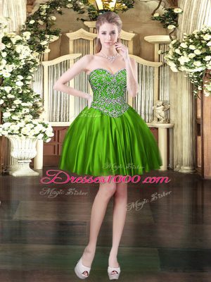 Classical Green Satin Lace Up Prom Party Dress Sleeveless Mini Length Beading