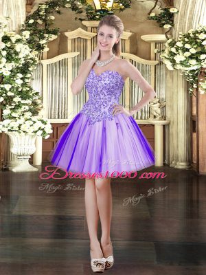 Lavender Ball Gowns Sweetheart Sleeveless Tulle Floor Length Lace Up Beading Quinceanera Gown