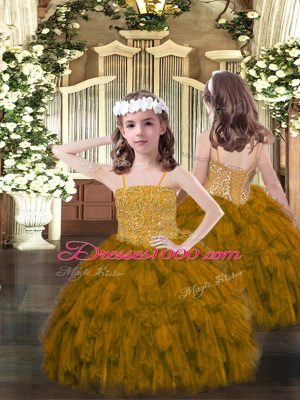 Custom Fit Floor Length Brown Sweet 16 Dresses Sweetheart Sleeveless Lace Up