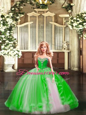 Green Sleeveless Floor Length Beading and Ruffles Lace Up Sweet 16 Dress