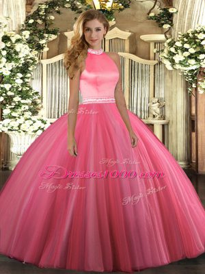 Halter Top Sleeveless Tulle 15th Birthday Dress Beading Backless