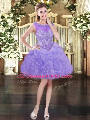 Superior Scoop Sleeveless Organza Dress for Prom Beading and Ruffles and Pick Ups Lace Up