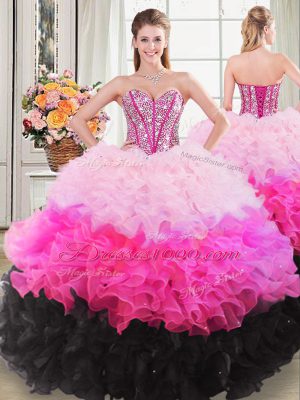 New Arrival Multi-color Ball Gowns Beading and Ruffles Quinceanera Dresses Lace Up Organza Sleeveless Floor Length