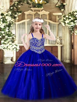 Discount Royal Blue Lace Up Little Girls Pageant Gowns Beading Sleeveless Floor Length