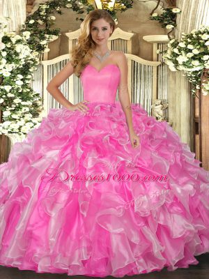 Decent Sleeveless Lace Up Floor Length Beading and Ruffles 15th Birthday Dress