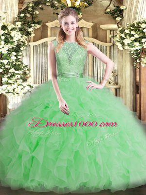 Spectacular Apple Green Backless Scoop Beading and Ruffles Quinceanera Dresses Tulle Sleeveless