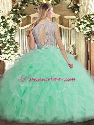 Spectacular Apple Green Backless Scoop Beading and Ruffles Quinceanera Dresses Tulle Sleeveless