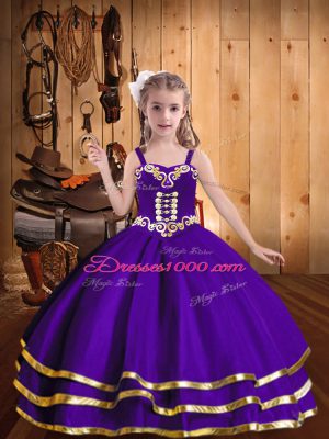Custom Designed Sleeveless Lace Up Floor Length Beading and Ruffled Layers Little Girls Pageant Gowns