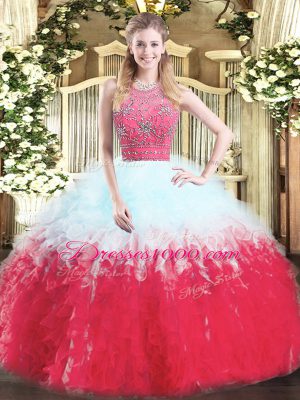 Hot Selling Beading and Ruffles Quinceanera Gowns Multi-color Zipper Sleeveless Floor Length